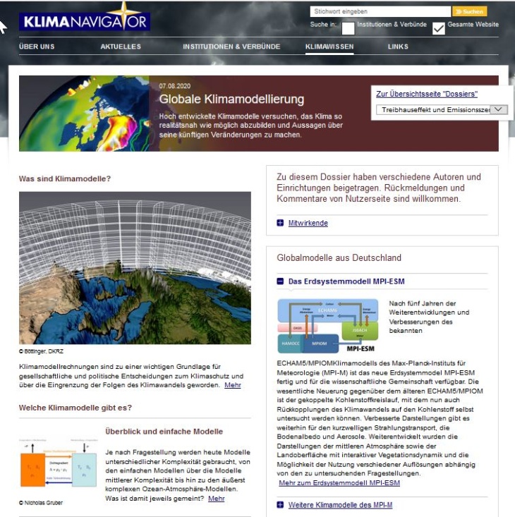 Screenshot Dossier Globale Klimamodellierung